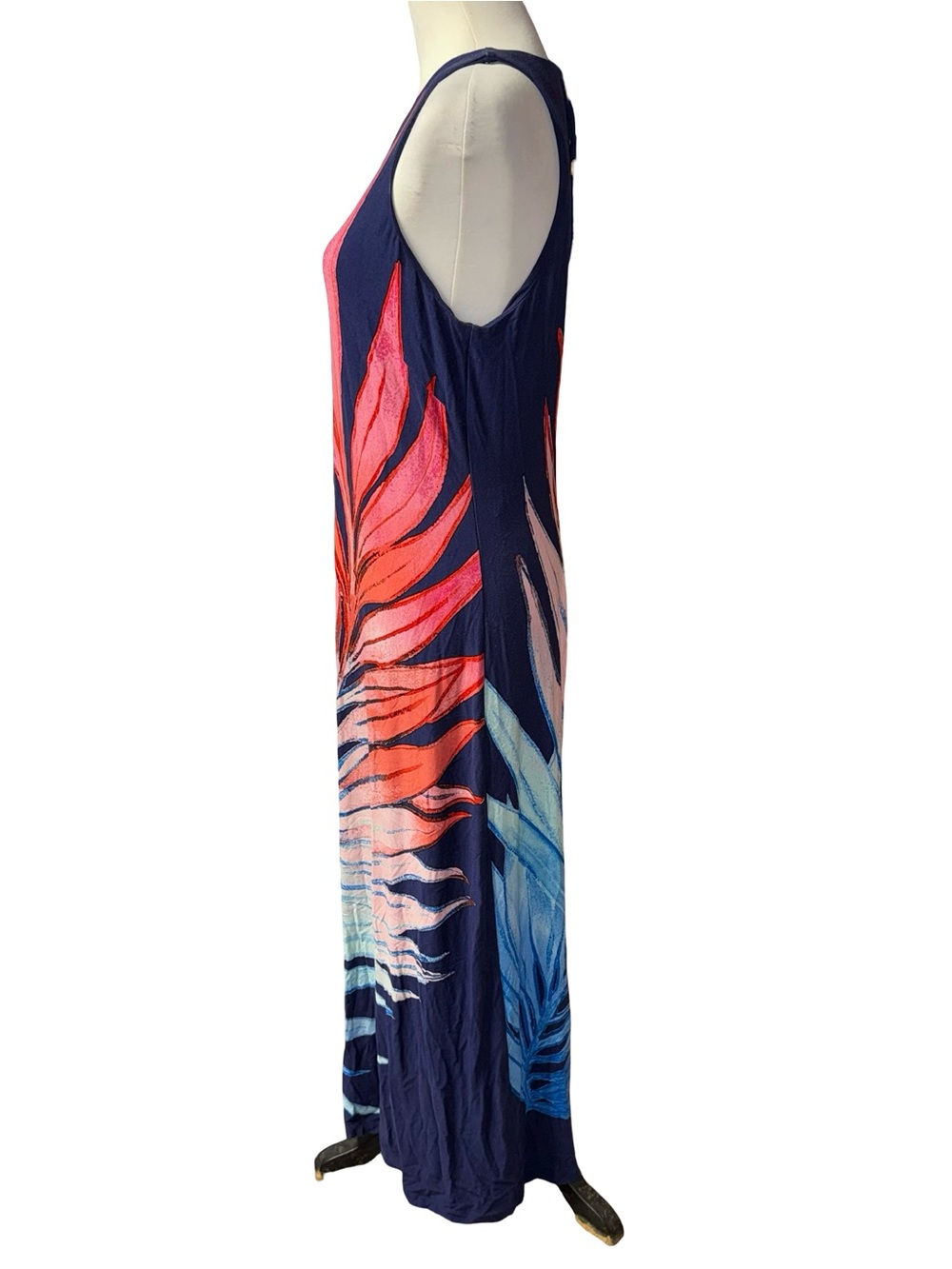 Tommy Bahama Jasmina Perfectly Palm Maxi Dress Navy Coral Pink Blue Sz Medium - Picture 3 of 9